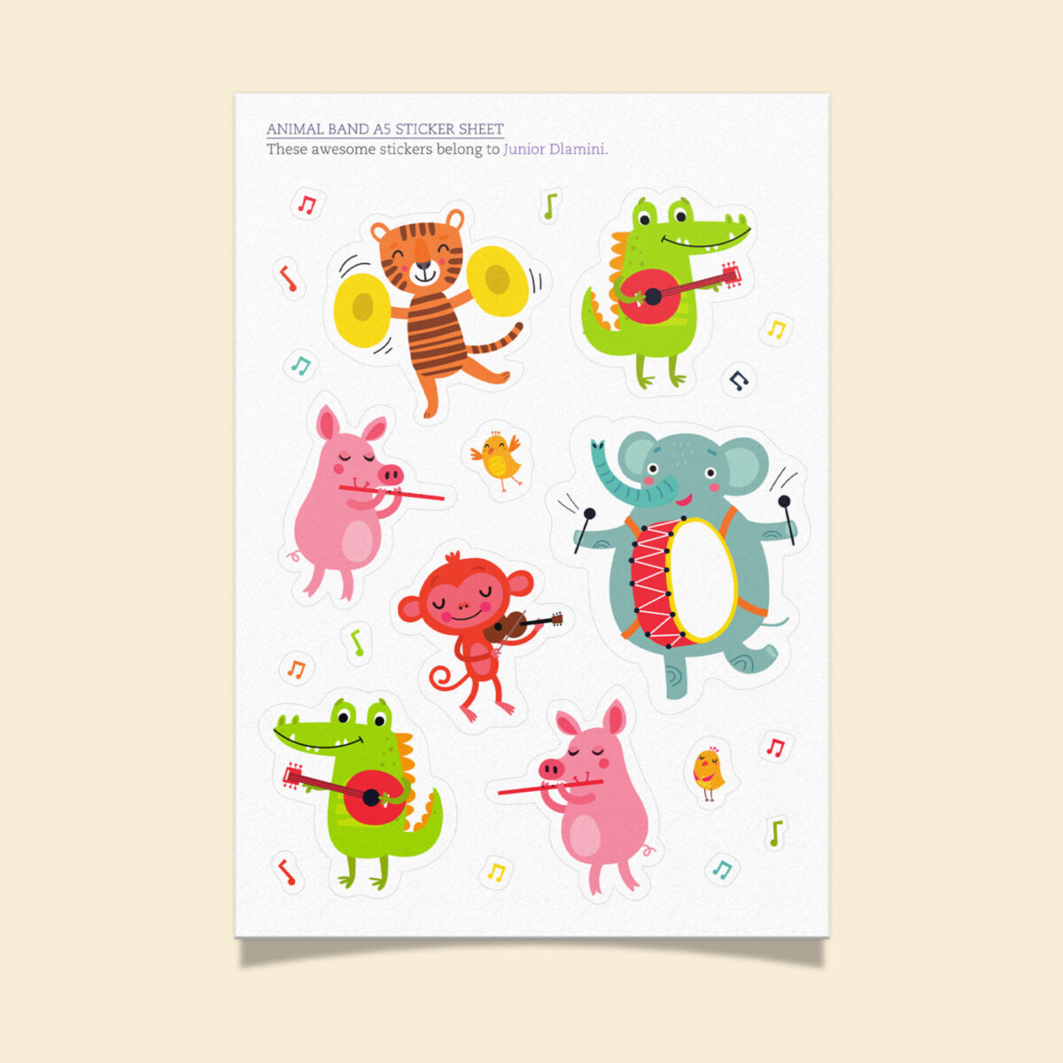 A5 sticker sheet – animal band (4  Pack)