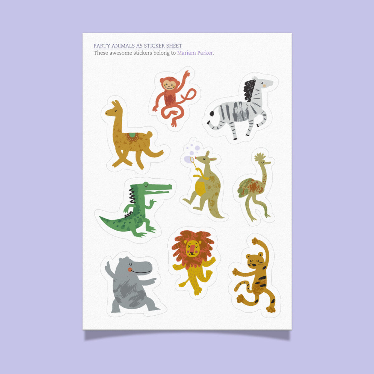 A5 sticker sheet – party animals (4  Pack)