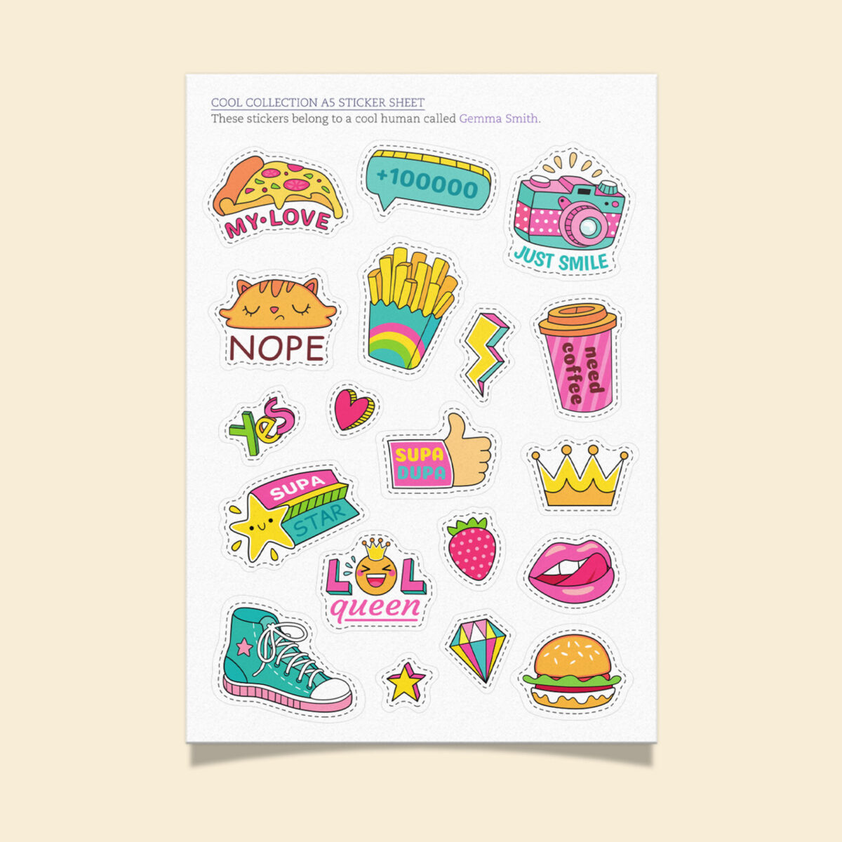 A5 sticker sheet – cool collection 1 (4  Pack)