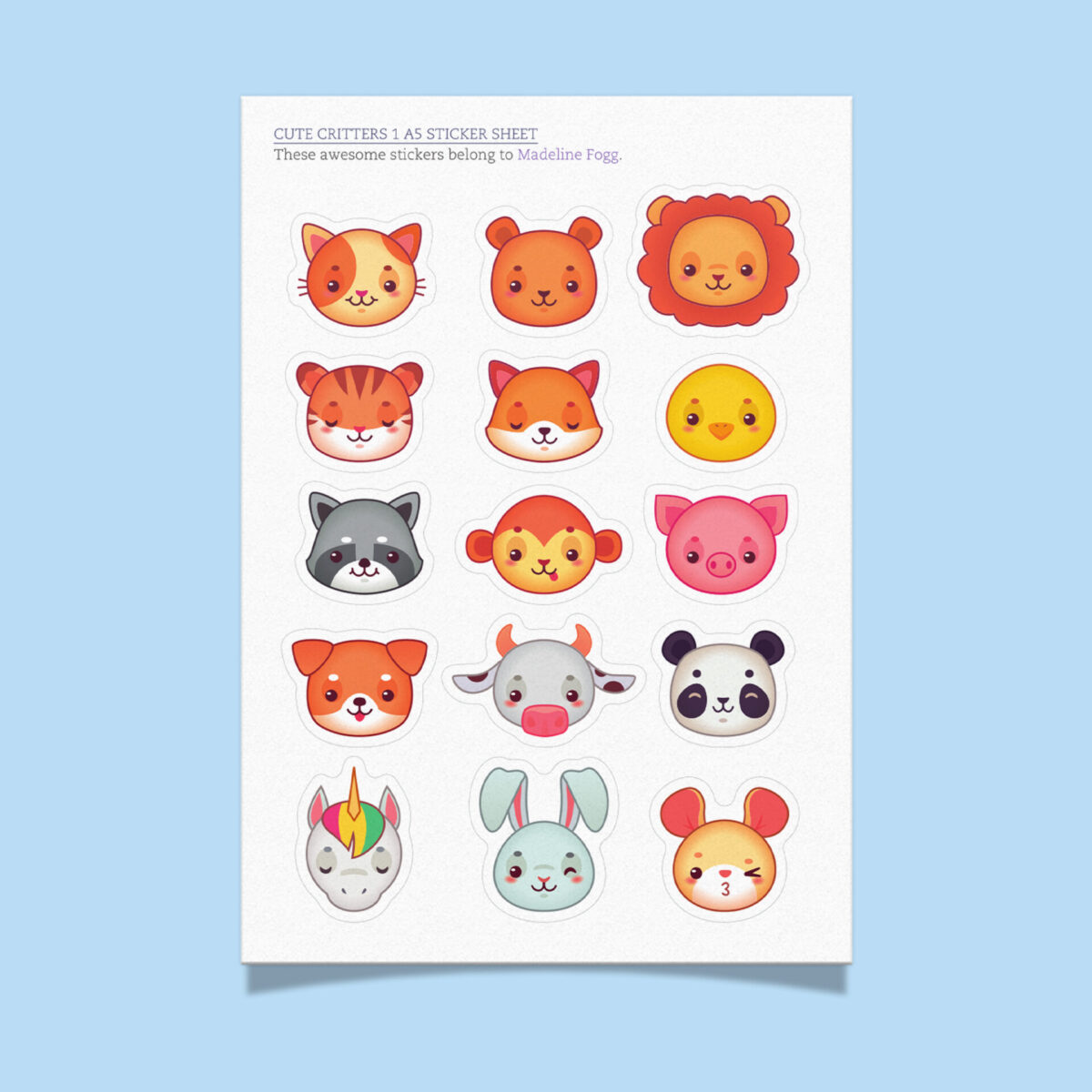 A5 sticker sheet – cute critters 1 (4  Pack)