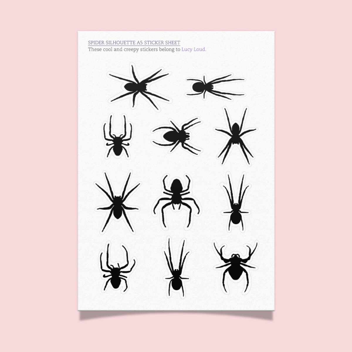 A5 sticker sheet – spider silhouette (4  Pack)