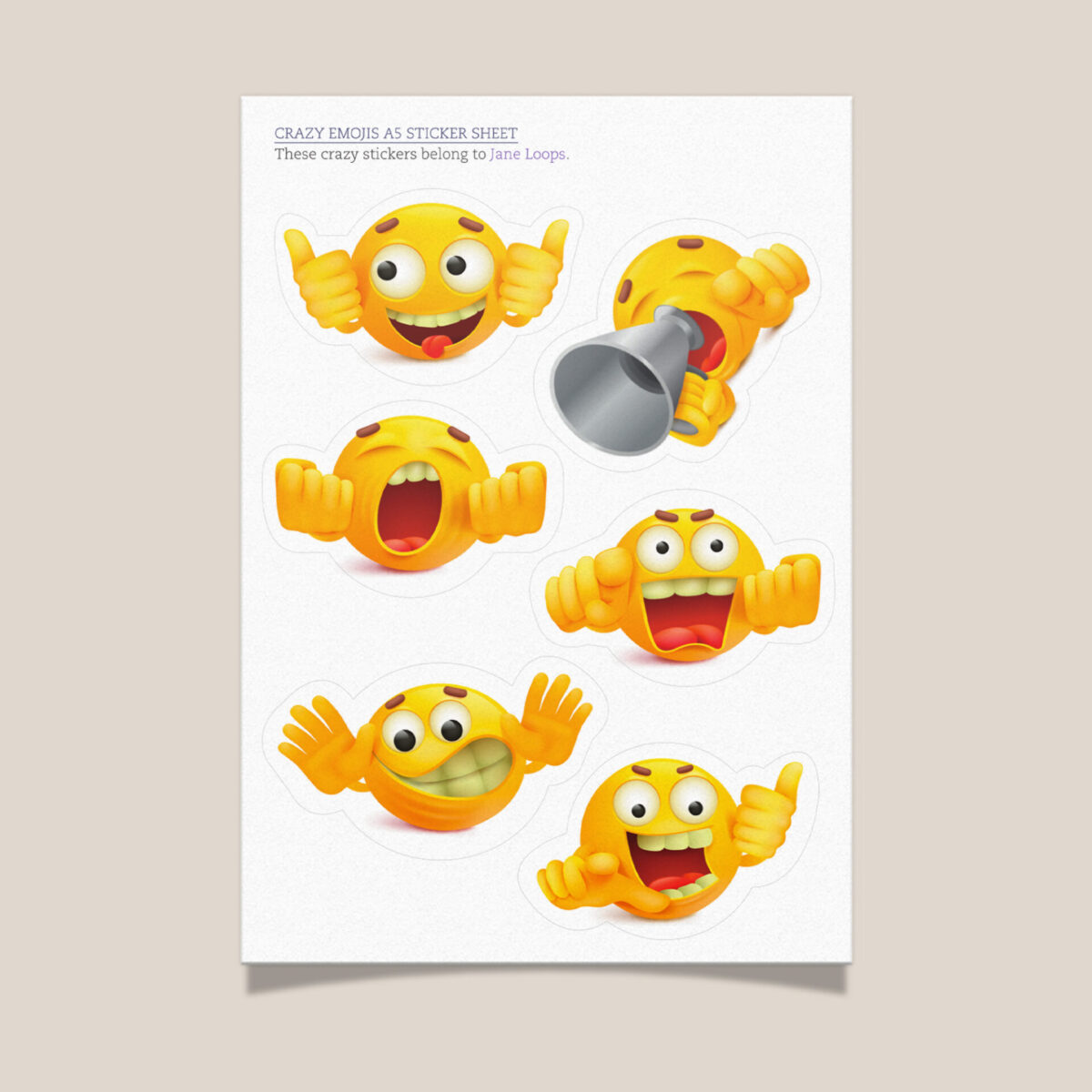 A5 sticker sheet – crazy emojis (4  Pack)