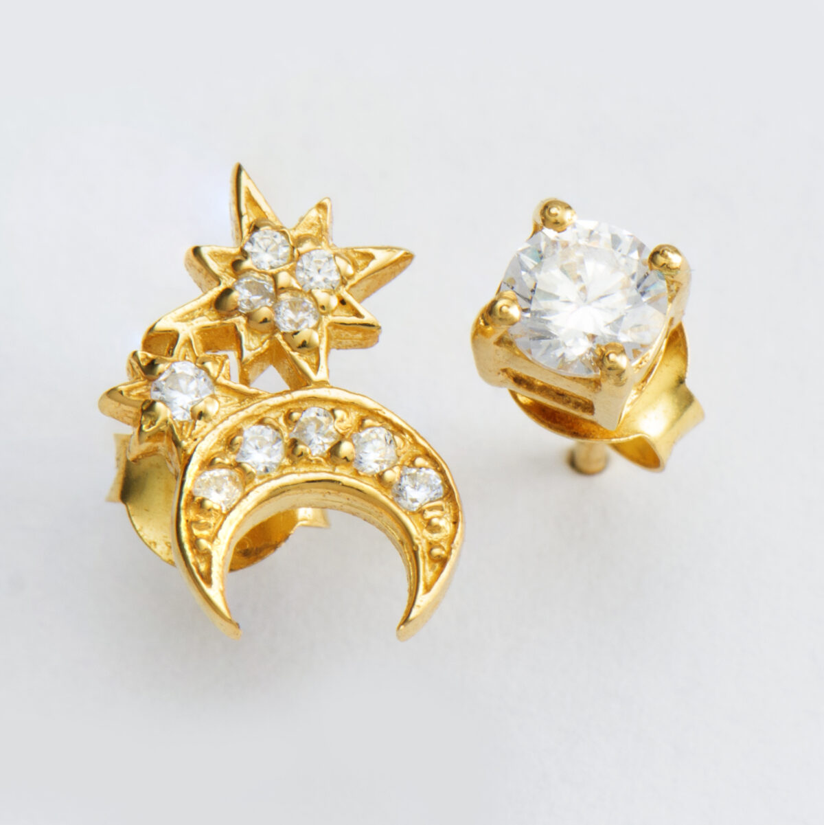 Earrings in customised box <br><em>mismatched sparkle moon</em>