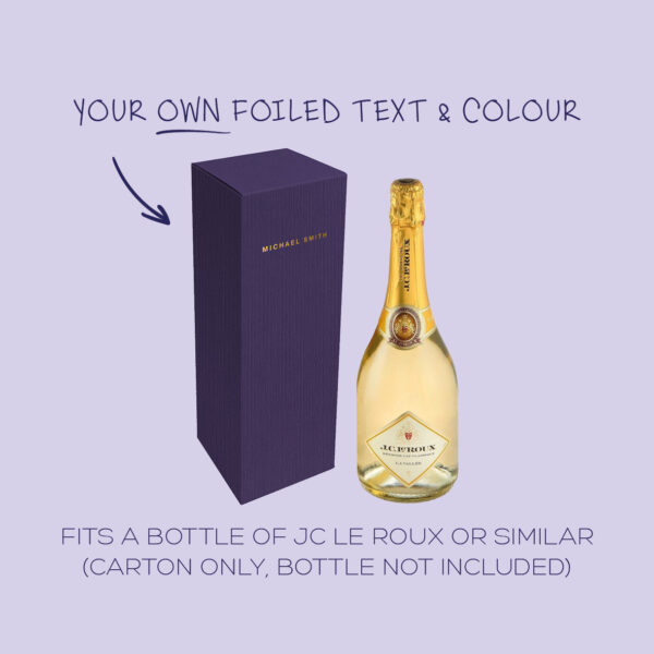Champagne carton: 305mm (h) x 95 (w) x 95 (d)<br><em>Foiled</em>