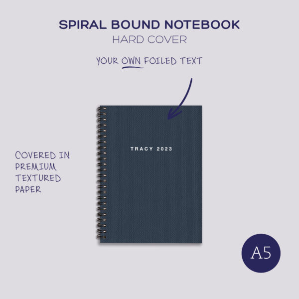 A5 spiral notebook <br><em>(hard cover)</em>