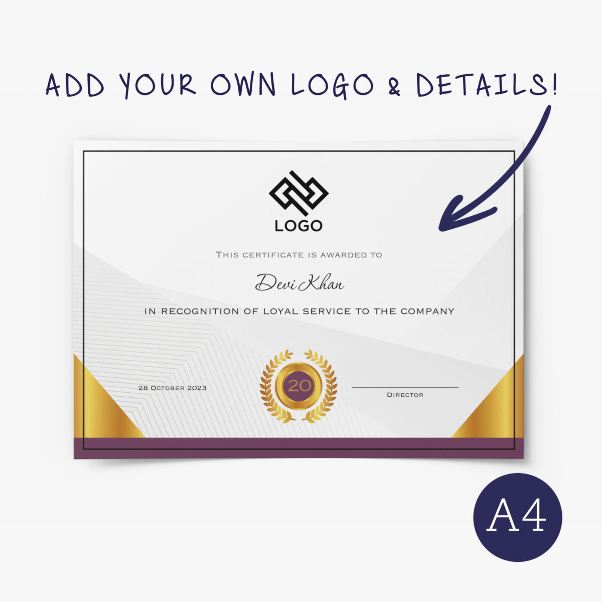 A4 certificate - upload your logo