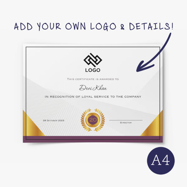 A4 certificate - upload your logo