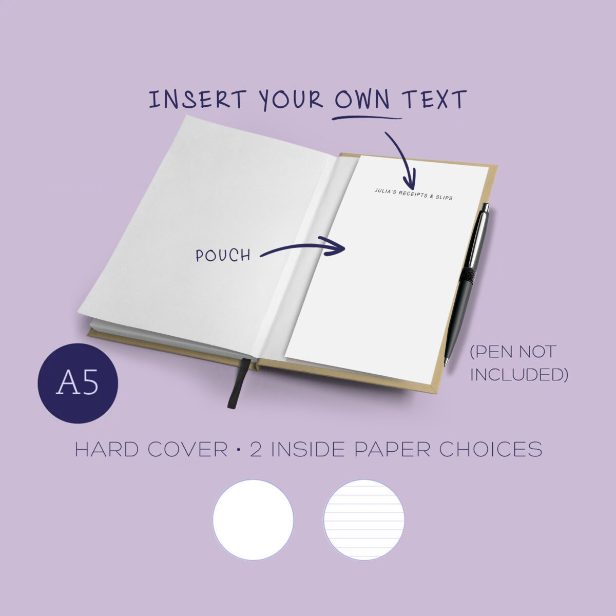 A5 Notebook: with choice of matching ribbon & elastic, foiled text, logo upload and back pocket. (hard cover) - Image 3