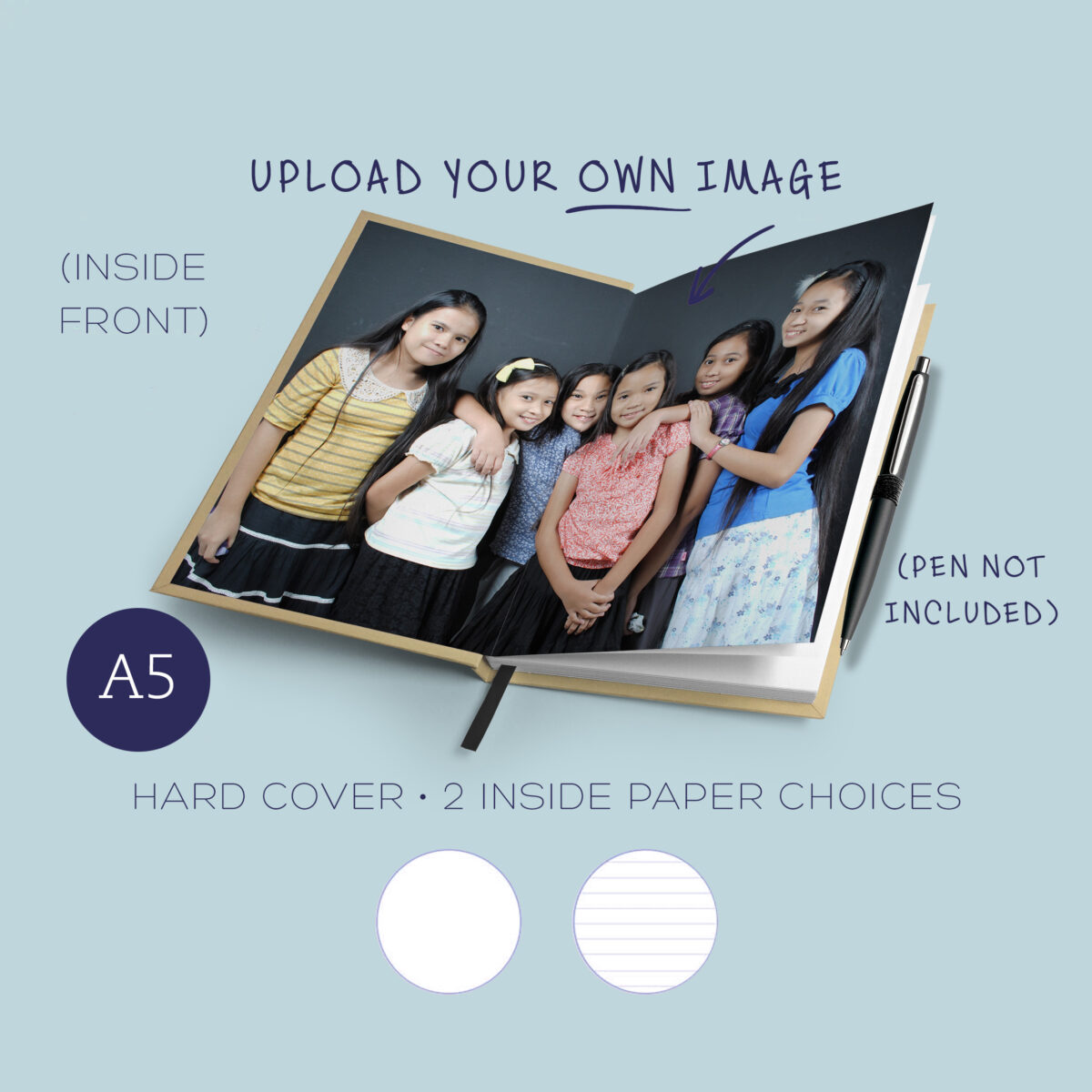 A5 Notebook: with choice of matching ribbon & elastic, foiled text and inside cover pictures. (hard cover) - Image 2