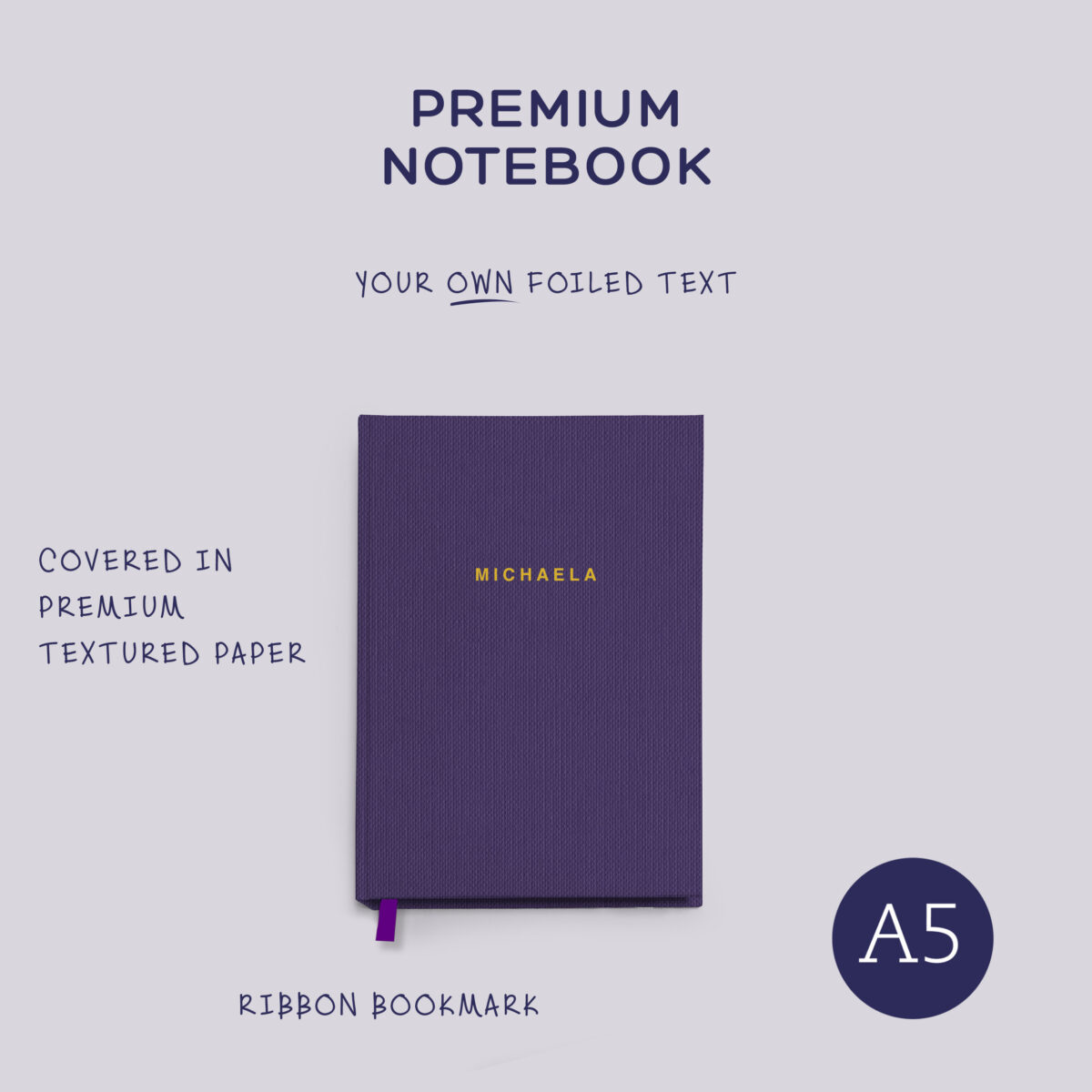A5 Notebook: with matching ribbon & foiled text. (hard cover)