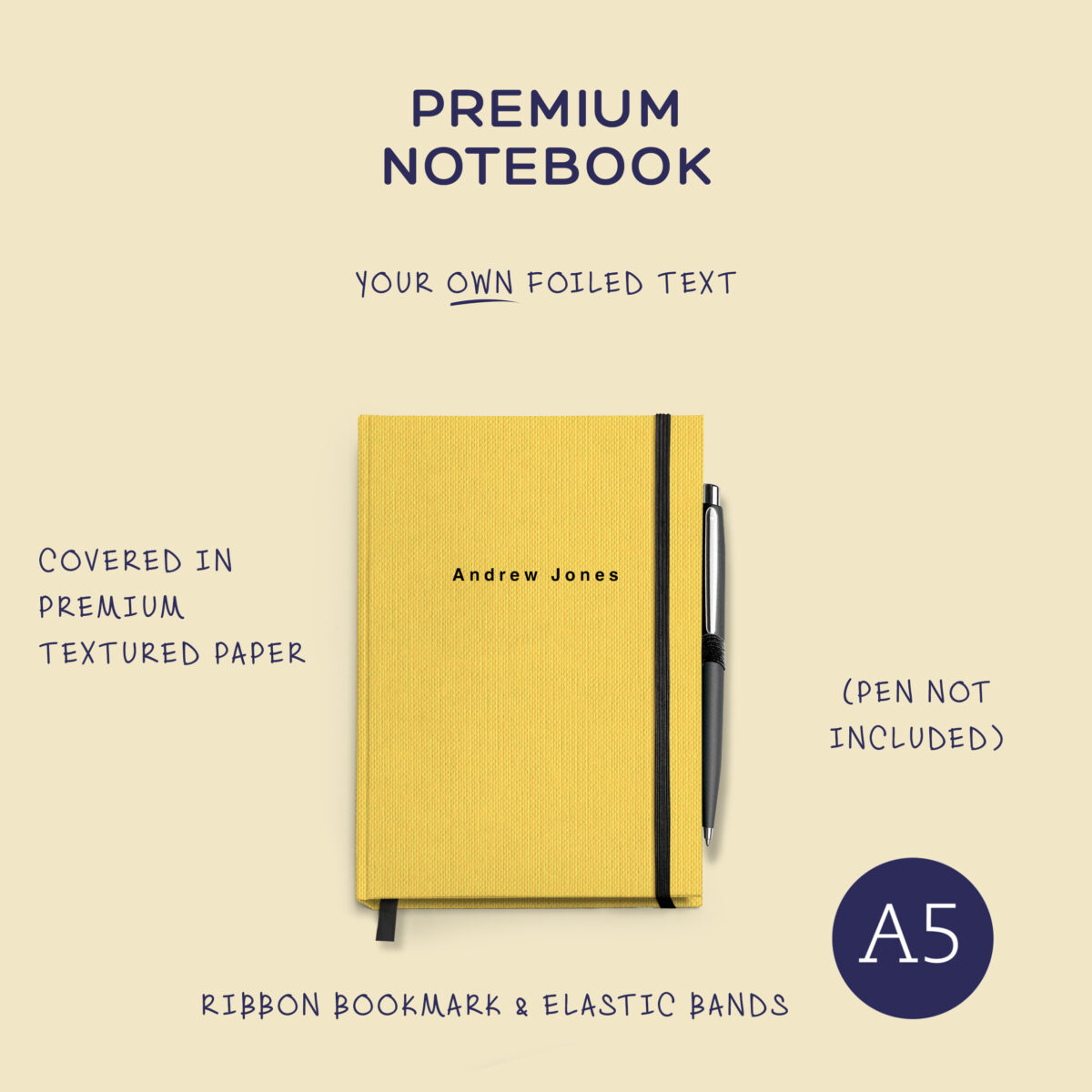 A5 Notebook: with choice of matching ribbon & elastic, foiled text and inside cover pictures. (hard cover)