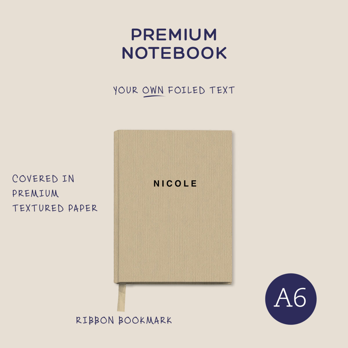 A6 Notebook: with matching ribbon & foiled text. (hard cover)