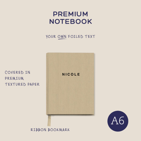 A6 Notebook: with matching ribbon & foiled text. (hard cover)